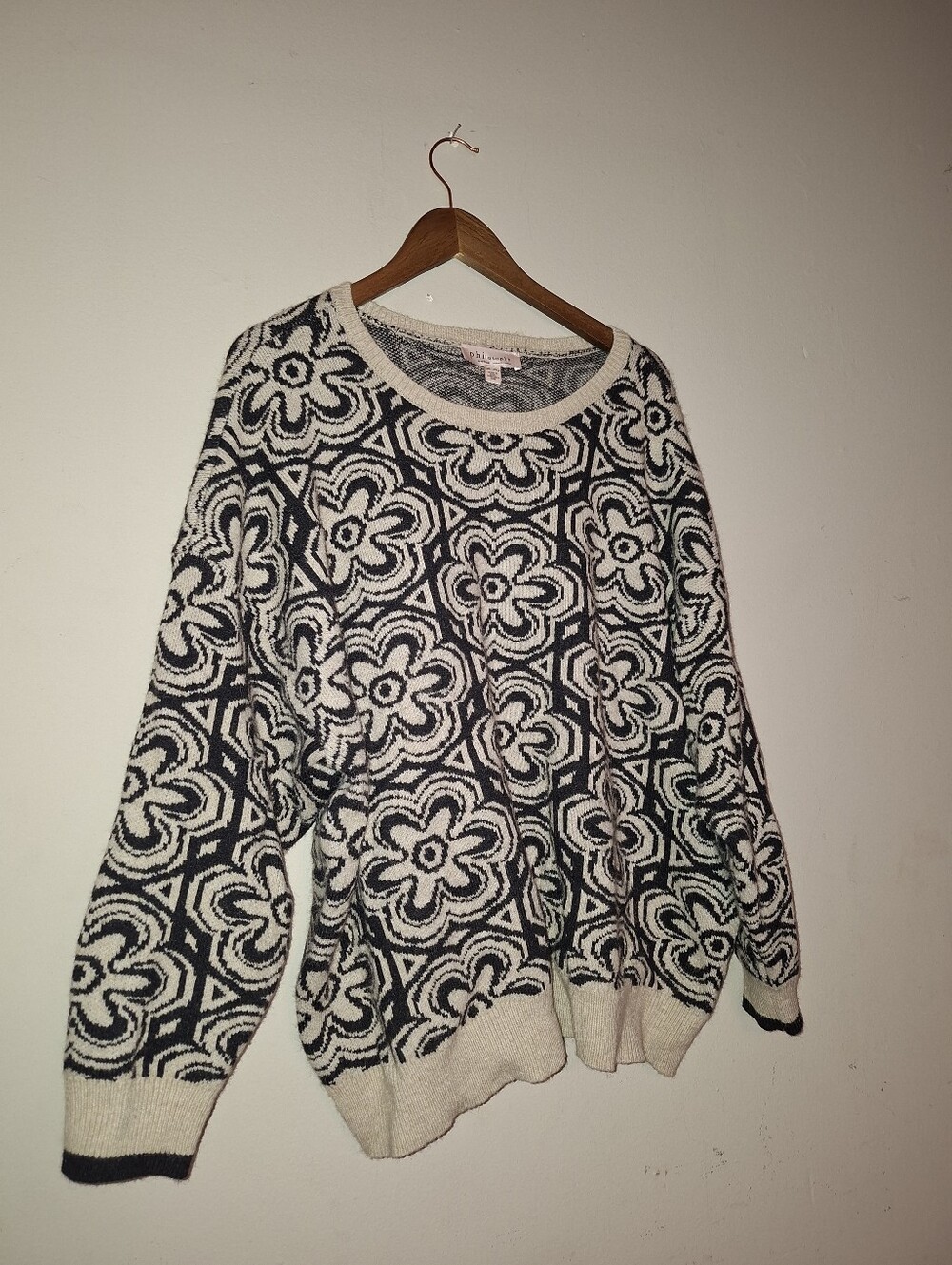 Philosophy Cream and Black Floral Crewneck Sweater